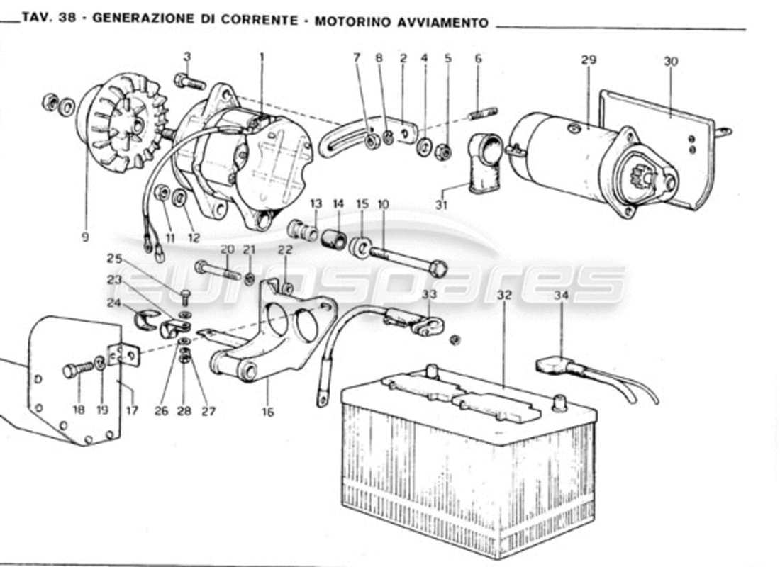 Ferrari 246 GT Series 1 Current Generating System - Starter Motor Part Diagram