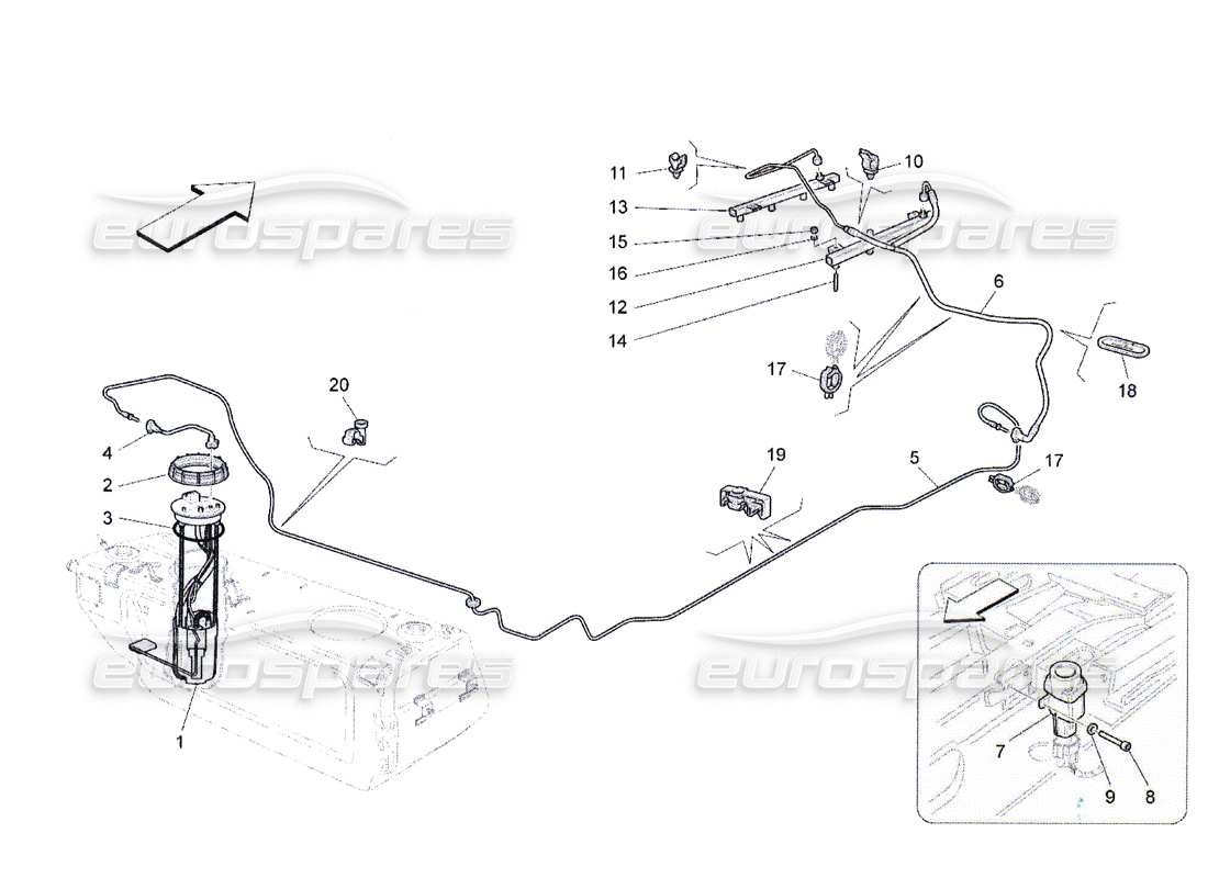Maserati QTP. (2010) 4.2 fuel pumps and connection lines Part Diagram
