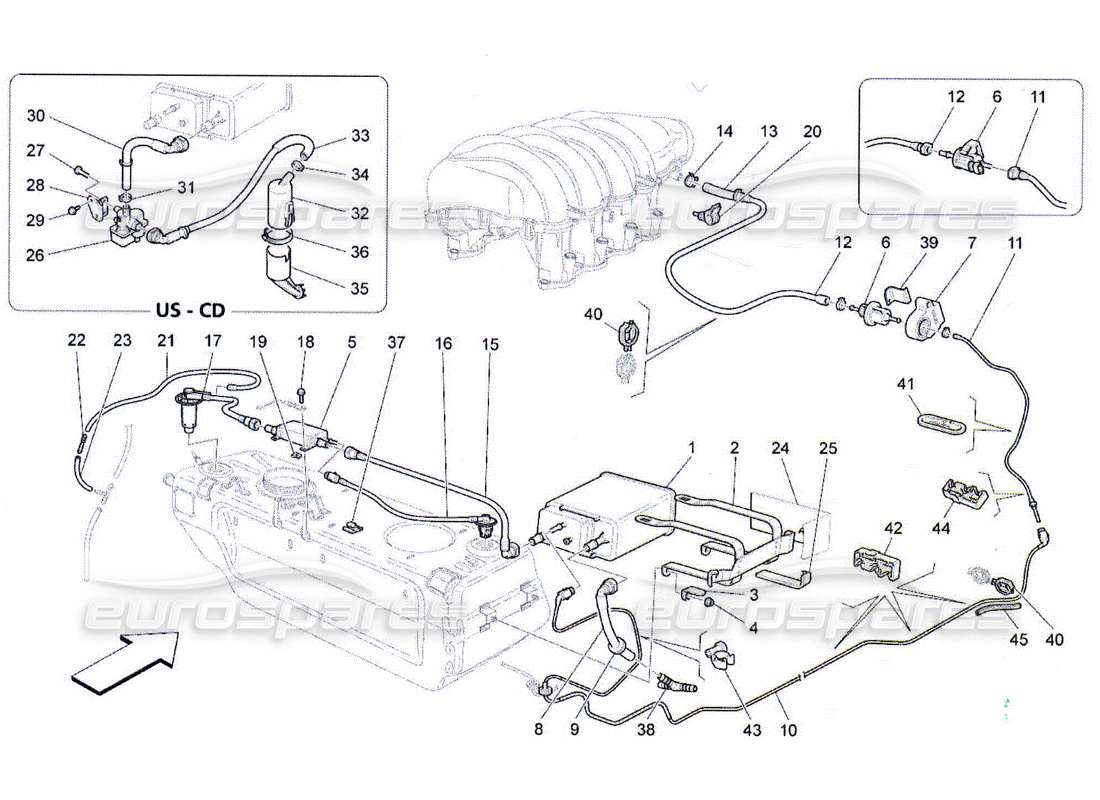 Maserati QTP. (2010) 4.2 fuel vapour recirculation system Part Diagram