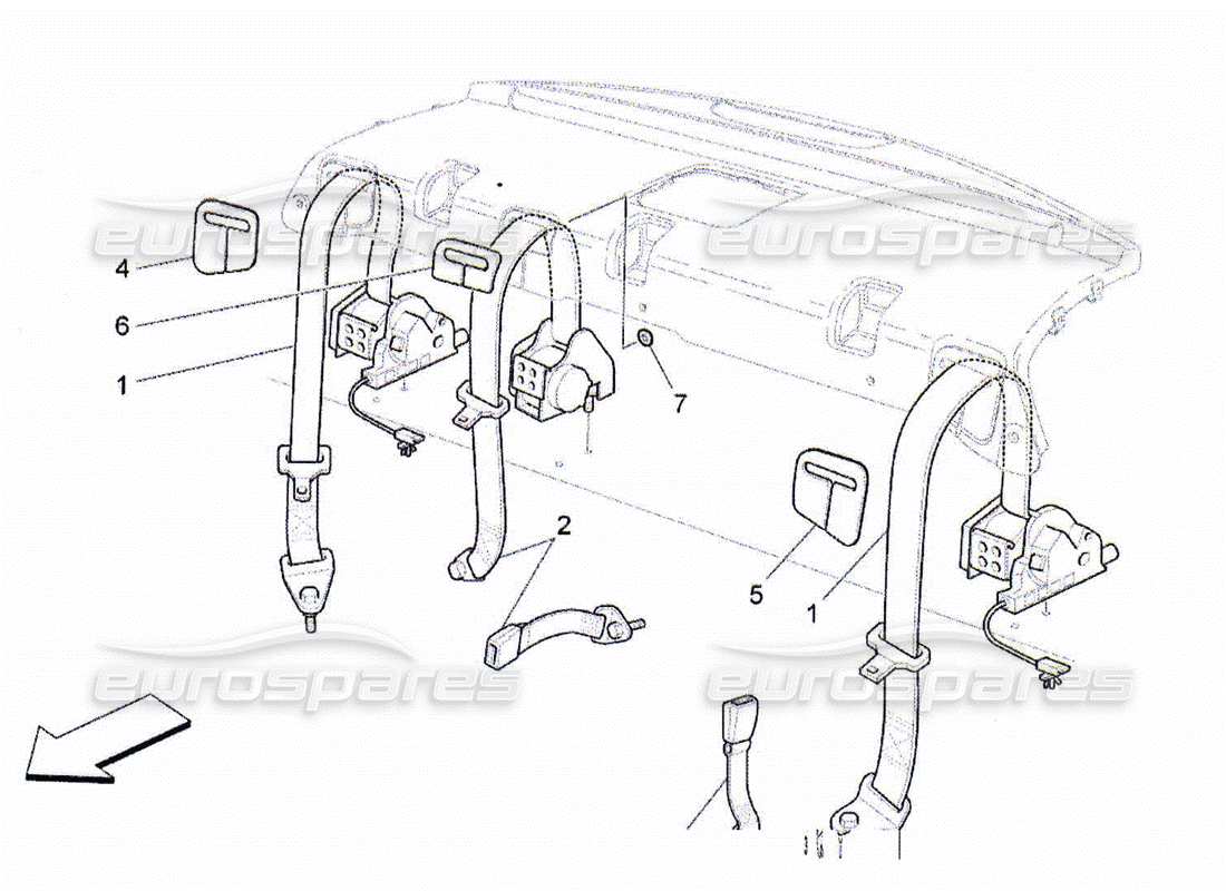 Maserati QTP. (2010) 4.2 REAR SEAT BELTS Part Diagram