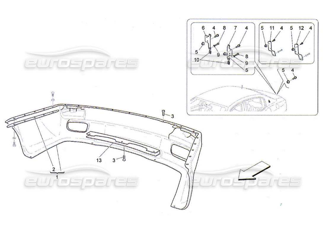 Maserati QTP. (2010) 4.2 REAR BUMPER Part Diagram