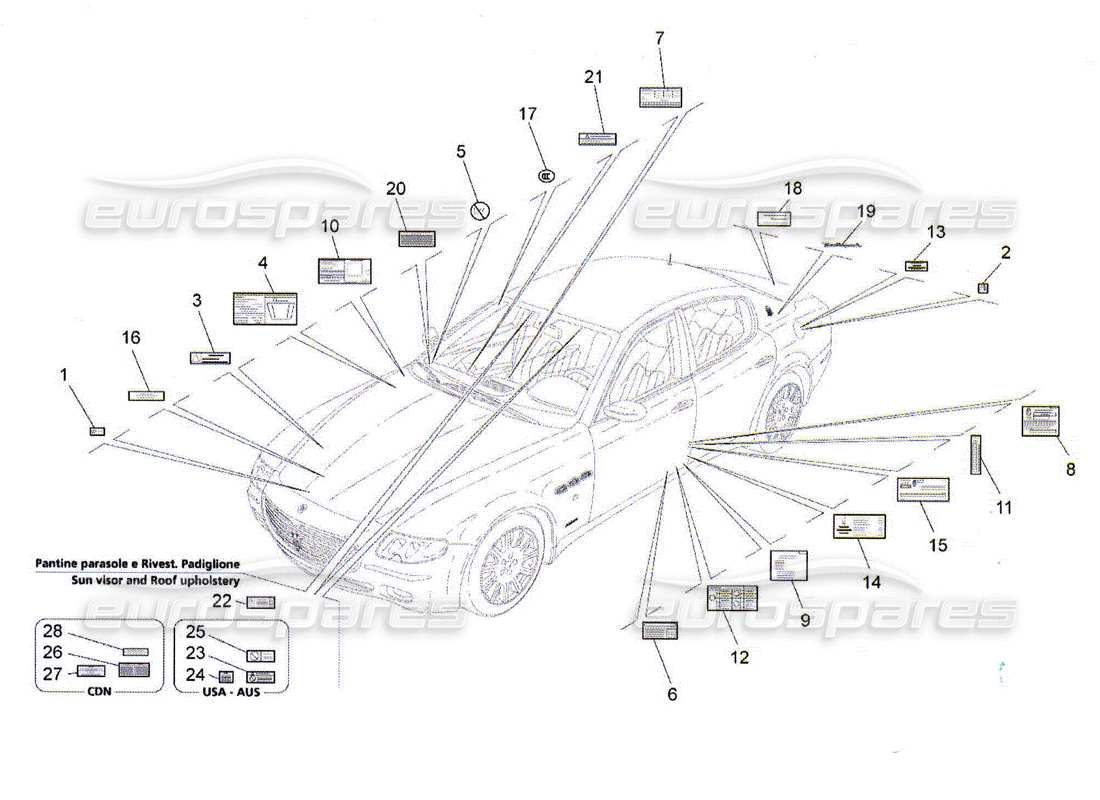 Maserati QTP. (2010) 4.2 STICKERS AND LABELS Part Diagram