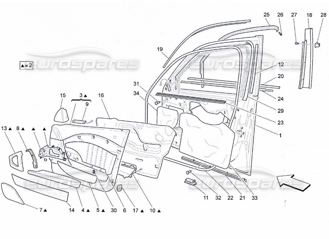 Maserati QTP. (2010) 4.2 front doors: trim panels Part Diagram