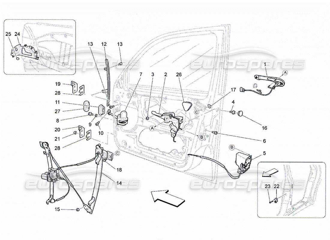 Maserati QTP. (2010) 4.2 front doors: mechanisms Part Diagram