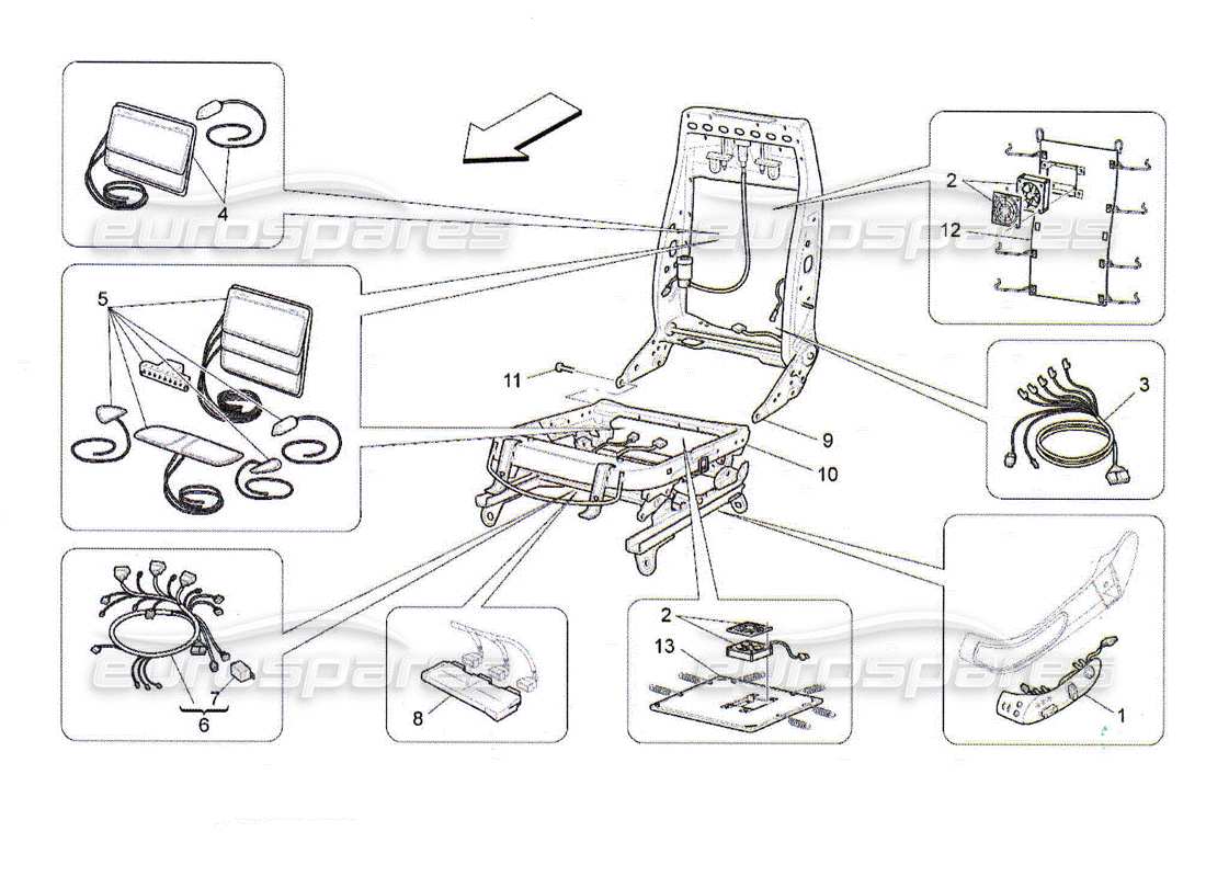 Maserati QTP. (2010) 4.2 front seats: mechanics and electronics Part Diagram