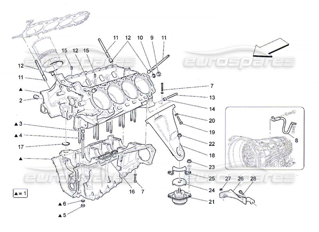 Maserati QTP. (2010) 4.7 crankcase Part Diagram