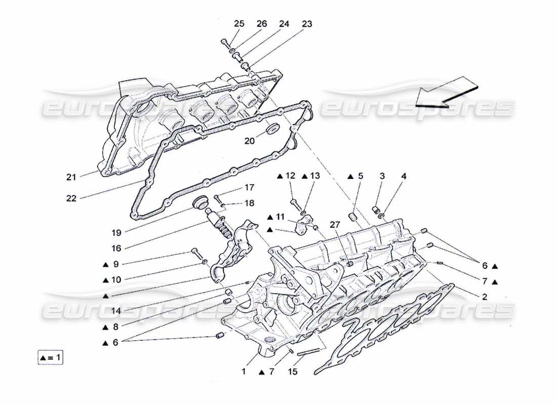 Maserati QTP. (2010) 4.7 RH cylinder head Part Diagram