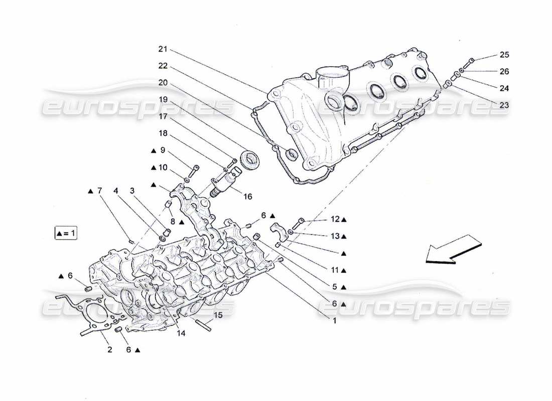 Maserati QTP. (2010) 4.7 LH cylinder head Part Diagram