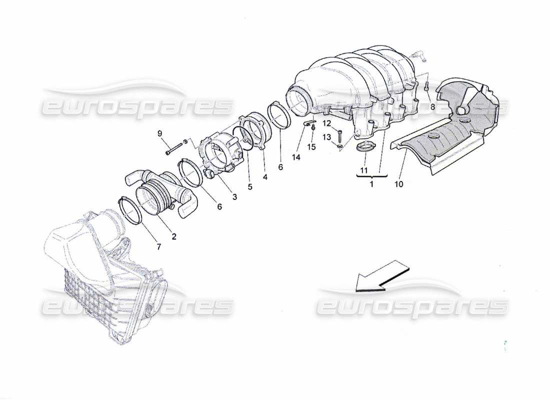 Maserati QTP. (2010) 4.7 intake manifold and throttle body Part Diagram