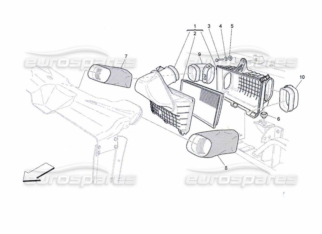 Maserati QTP. (2010) 4.7 air filter, air intake and ducts Part Diagram