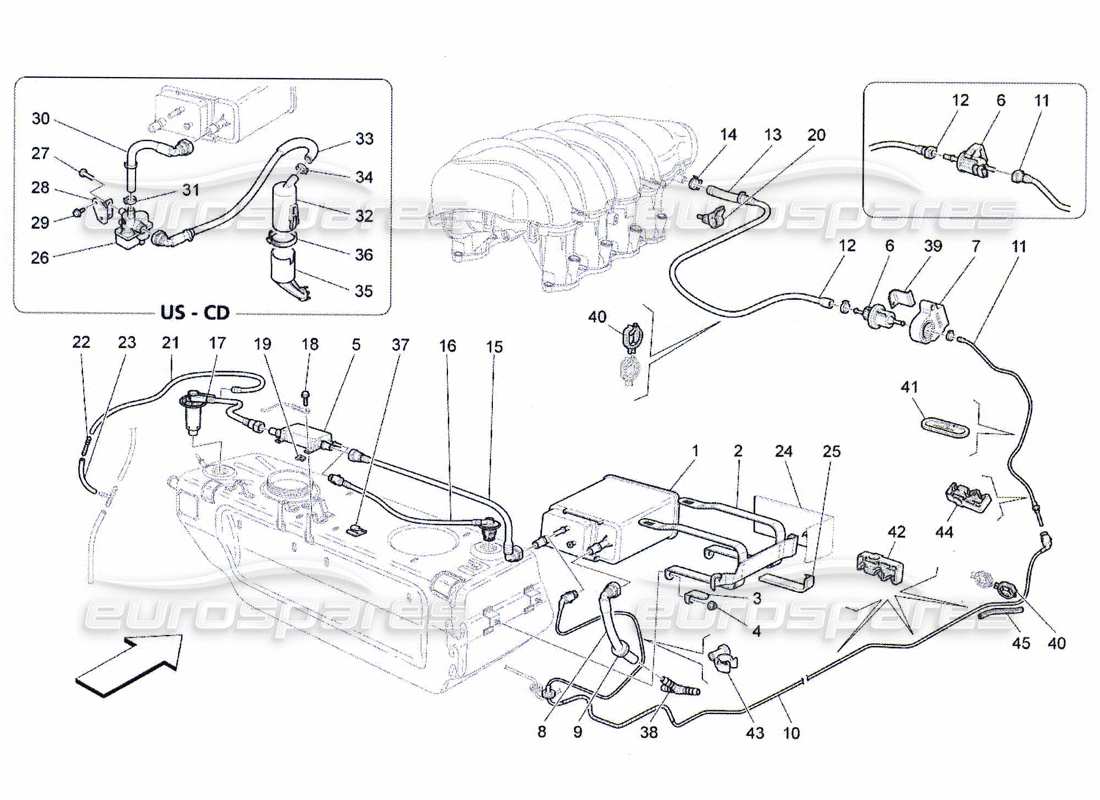Maserati QTP. (2010) 4.7 fuel vapour recirculation system Part Diagram