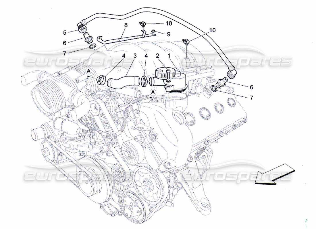 Maserati QTP. (2010) 4.7 oil vapour recirculation system Part Diagram
