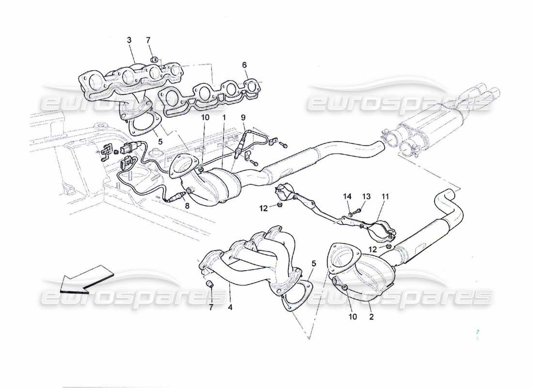 Maserati QTP. (2010) 4.7 pre-catalytic converters and catalytic converters Part Diagram