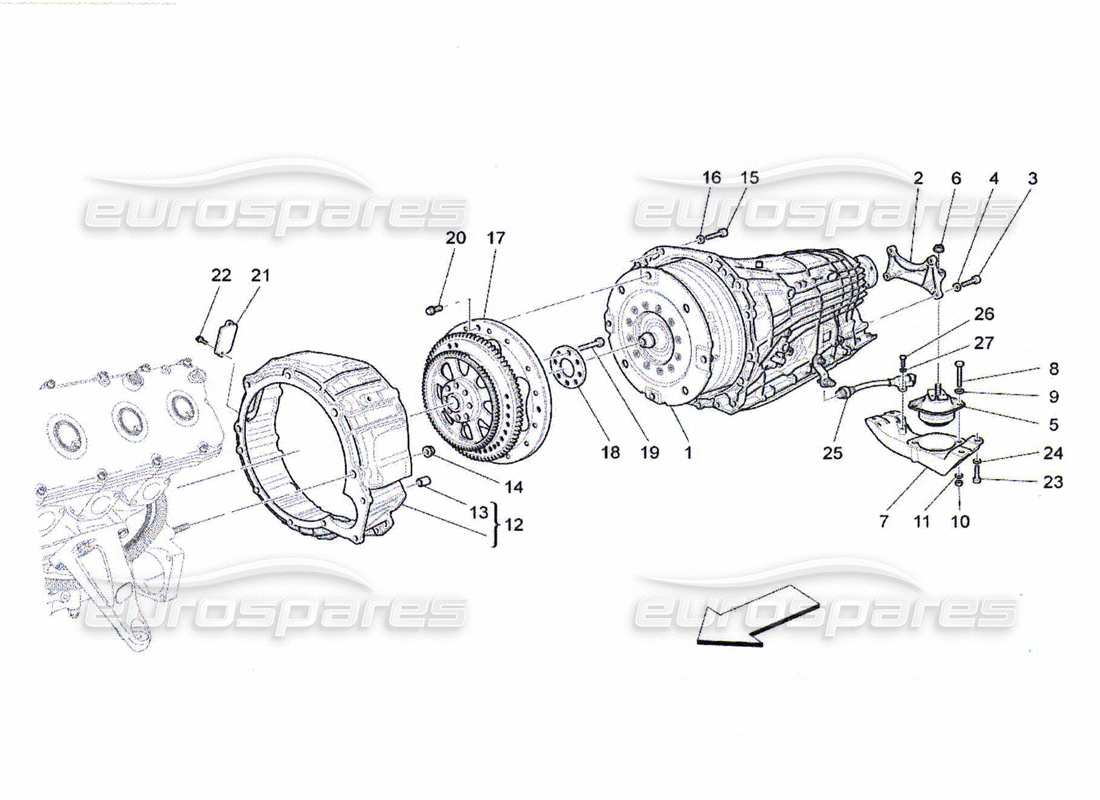 Maserati QTP. (2010) 4.7 gearbox housings Part Diagram