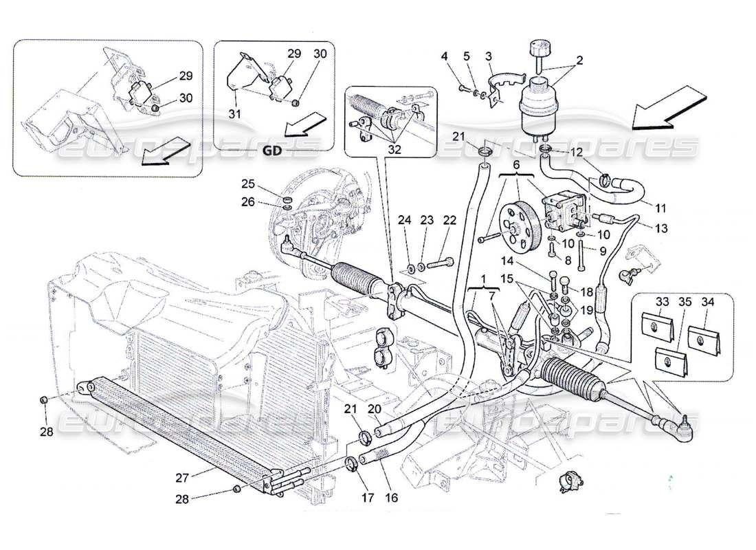 Maserati QTP. (2010) 4.7 Steering Box And Hydraulic Steering Pump Part Diagram