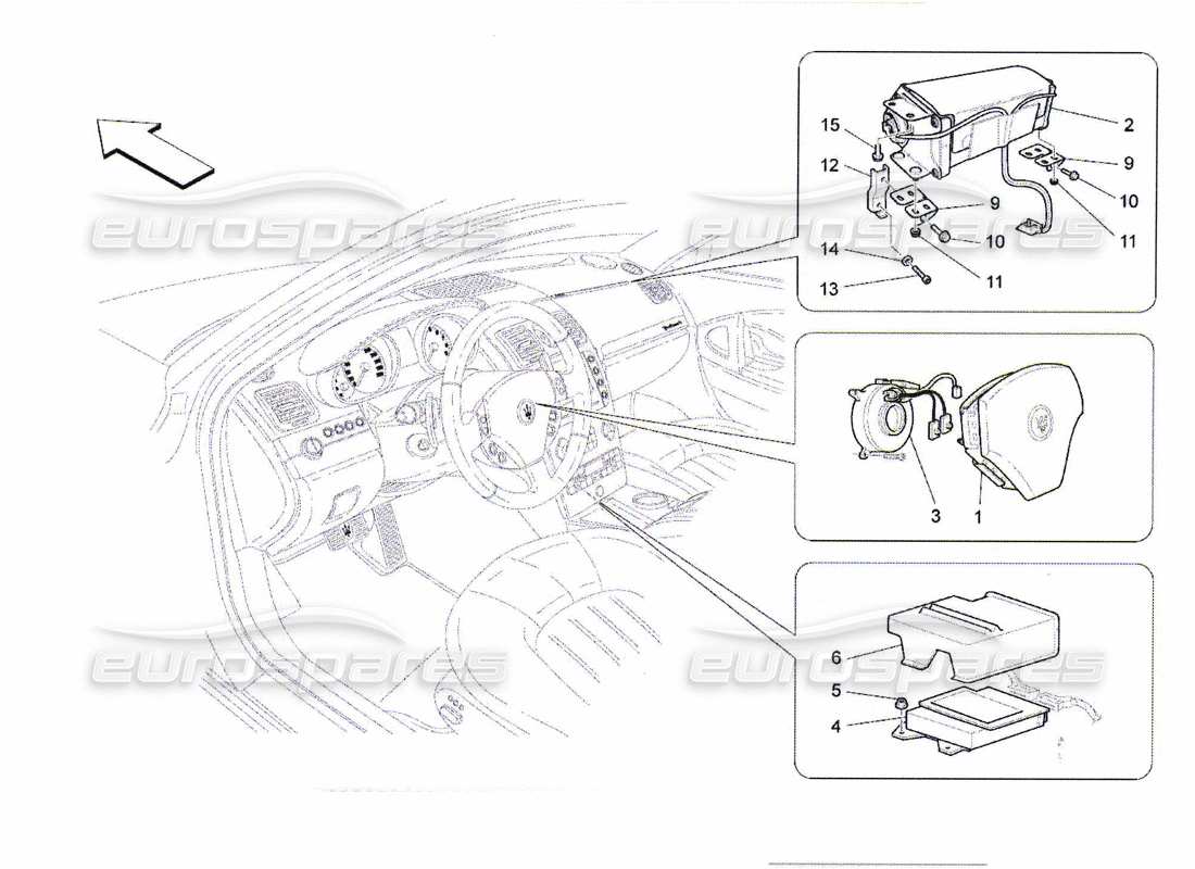Maserati QTP. (2010) 4.7 front airbag system Part Diagram