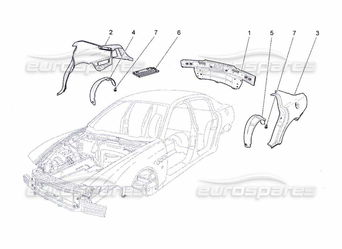 Maserati QTP. (2010) 4.7 BODYWORK AND REAR OUTER TRIM PANELS Part Diagram