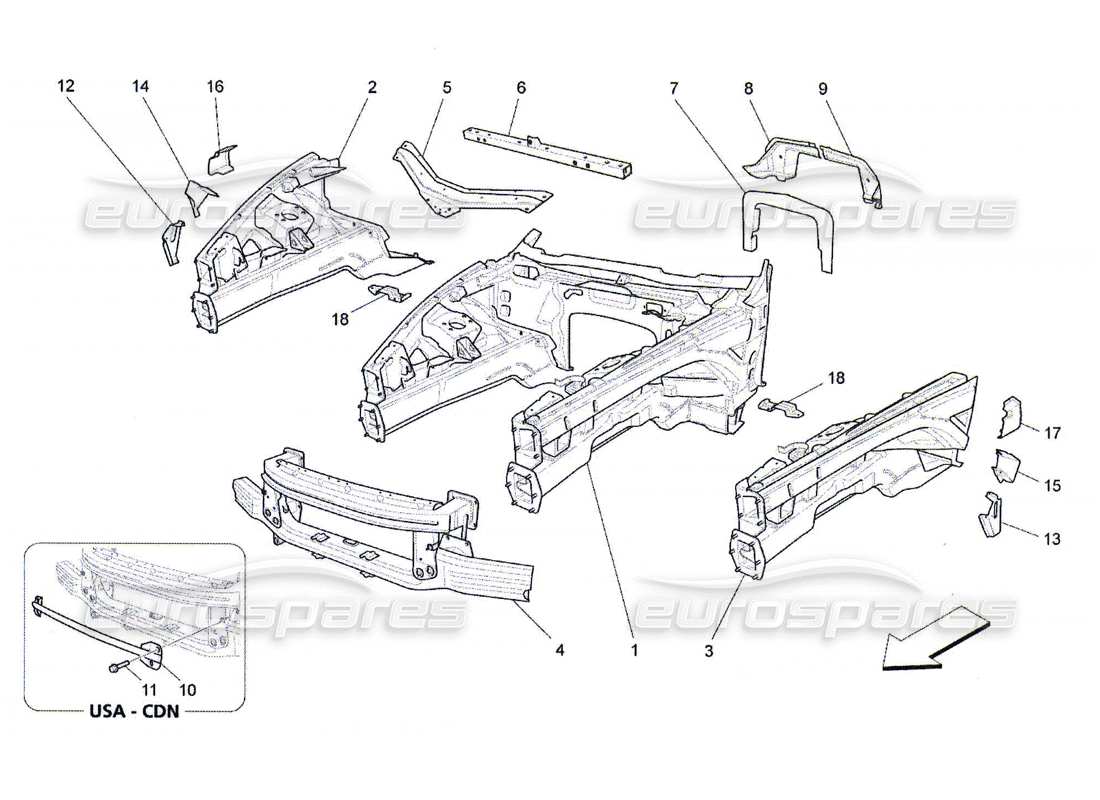 Maserati QTP. (2010) 4.7 front structural frames and sheet panels Part Diagram
