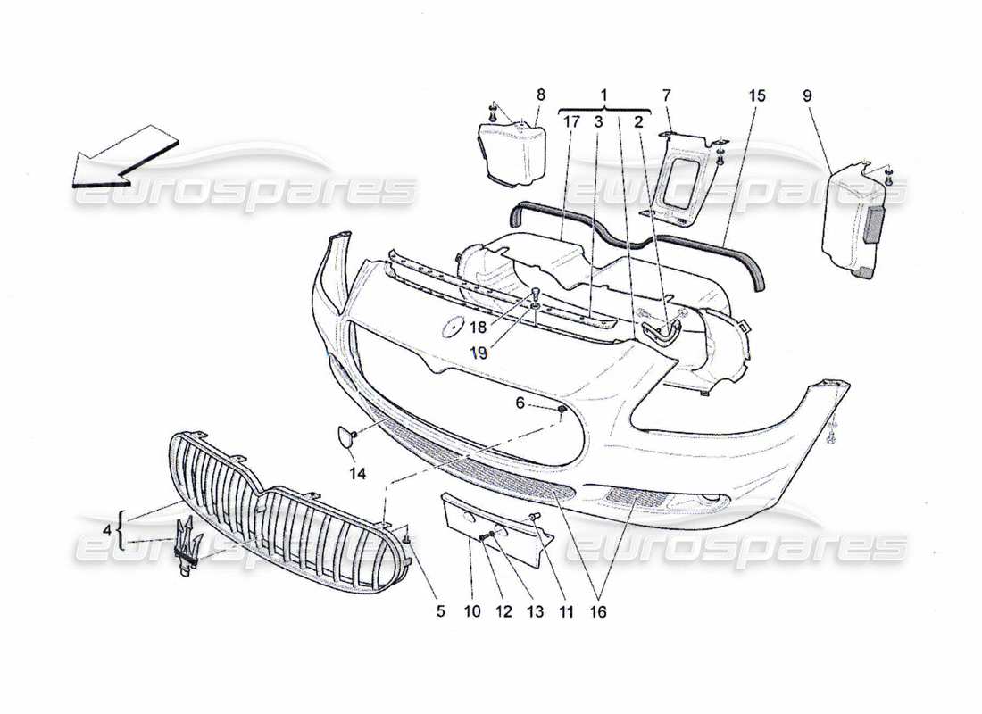 Maserati QTP. (2010) 4.7 FRONT BUMPER Part Diagram