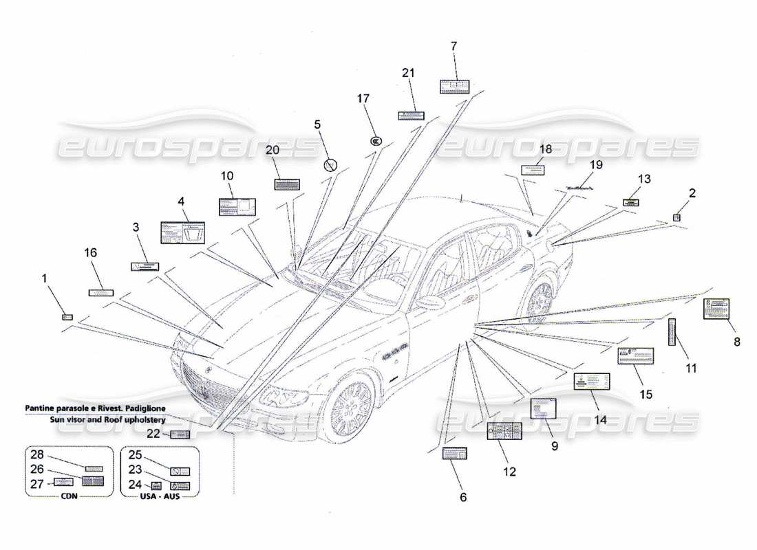 Maserati QTP. (2010) 4.7 STICKERS AND LABELS Part Diagram