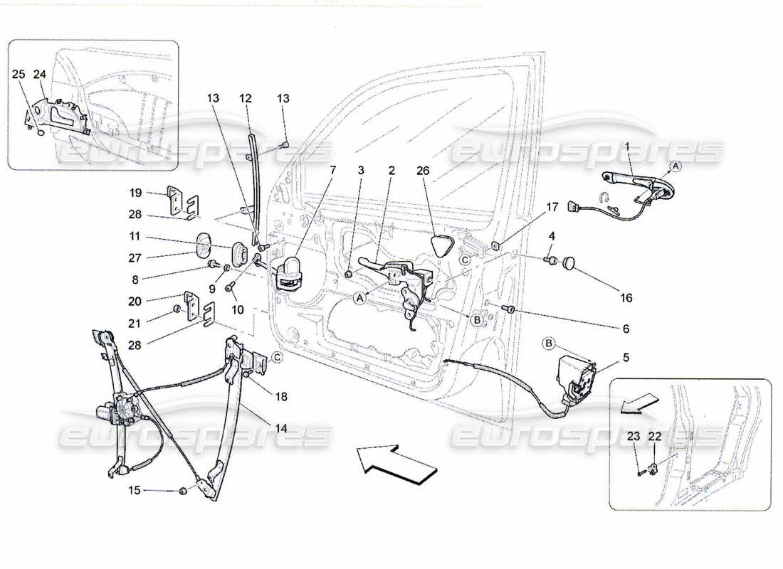 Maserati QTP. (2010) 4.7 front doors: mechanisms Part Diagram