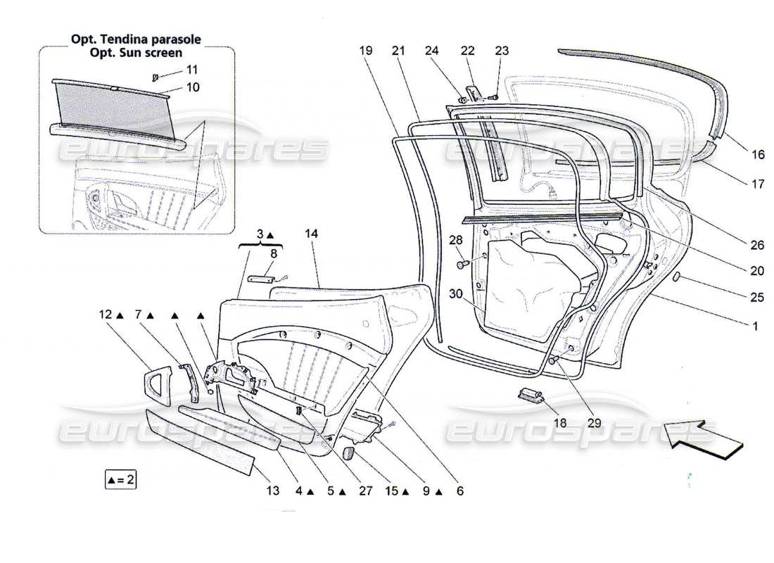 Maserati QTP. (2010) 4.7 rear doors: trim panels Part Diagram