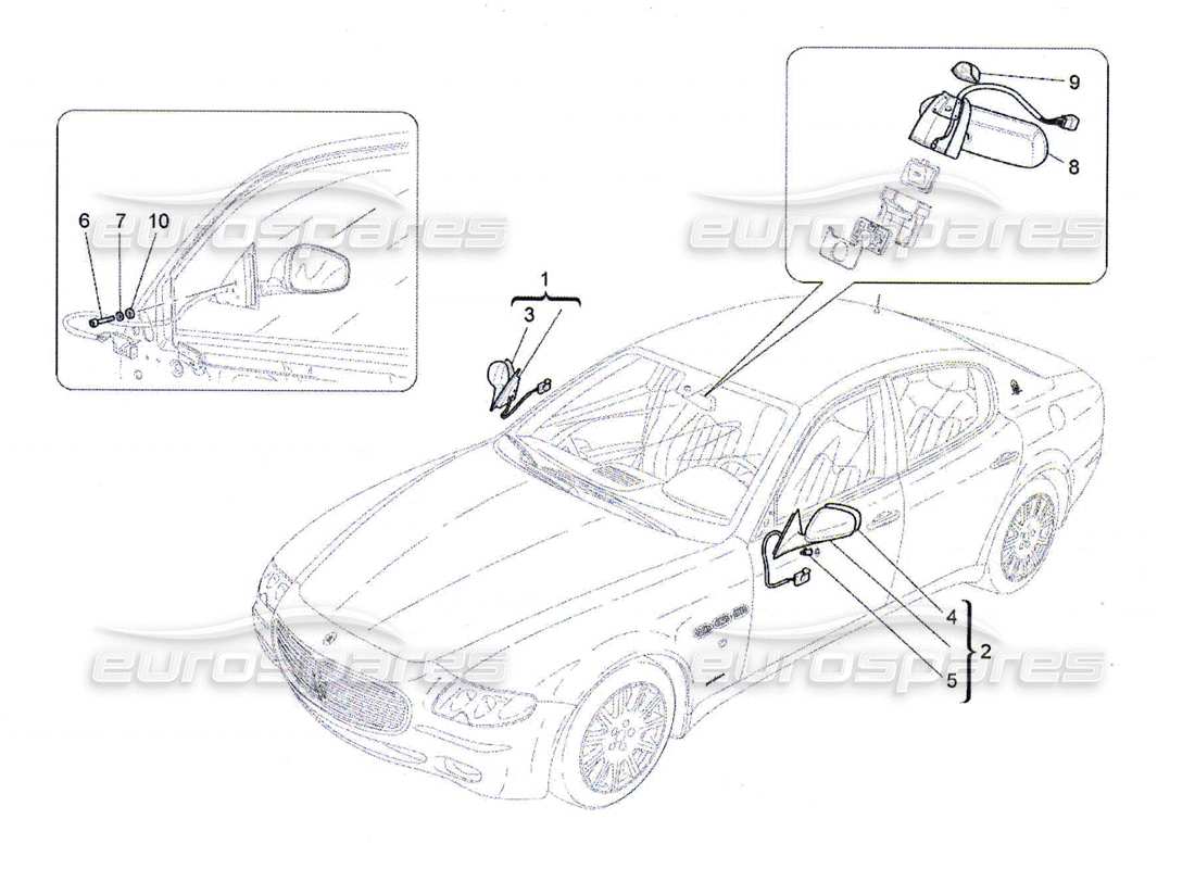 Maserati QTP. (2010) 4.7 internal and external rear-view mirrors Part Diagram