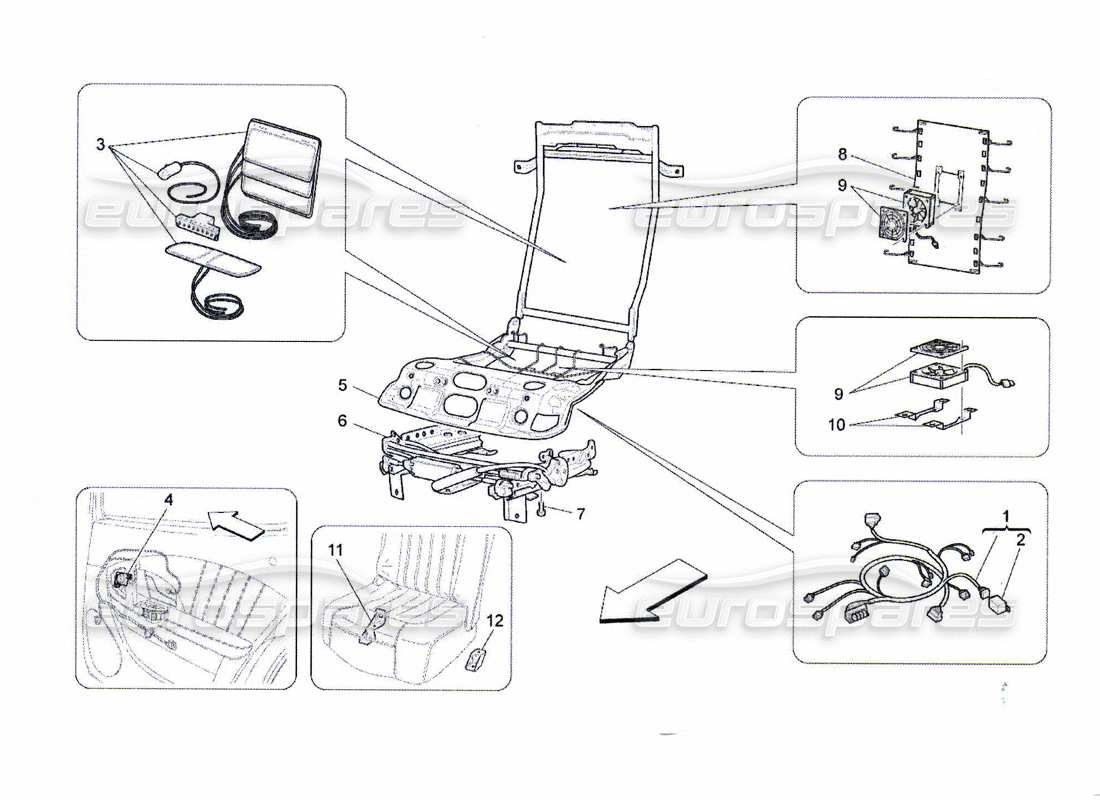 Maserati QTP. (2010) 4.7 rear seats: mechanics and electronics Part Diagram