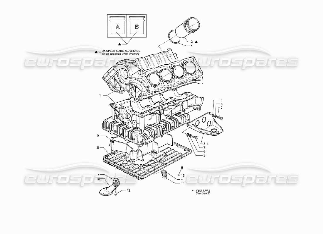 Maserati QTP V8 (1998) engine block and oil sump Parts Diagram