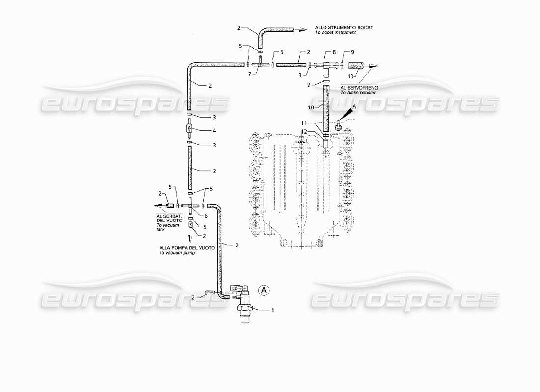 Maserati QTP V8 (1998) Auxiliary Services Vacuum System (LHD) Parts Diagram