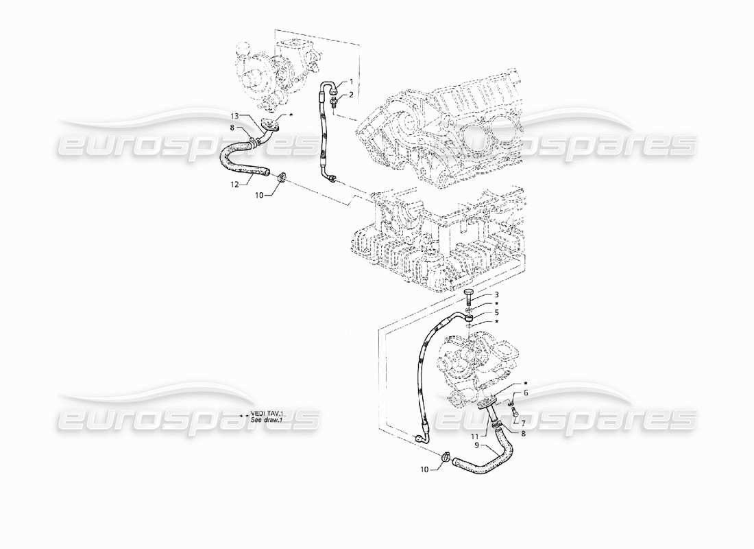 Maserati QTP V8 (1998) turboblowers lubrication Parts Diagram
