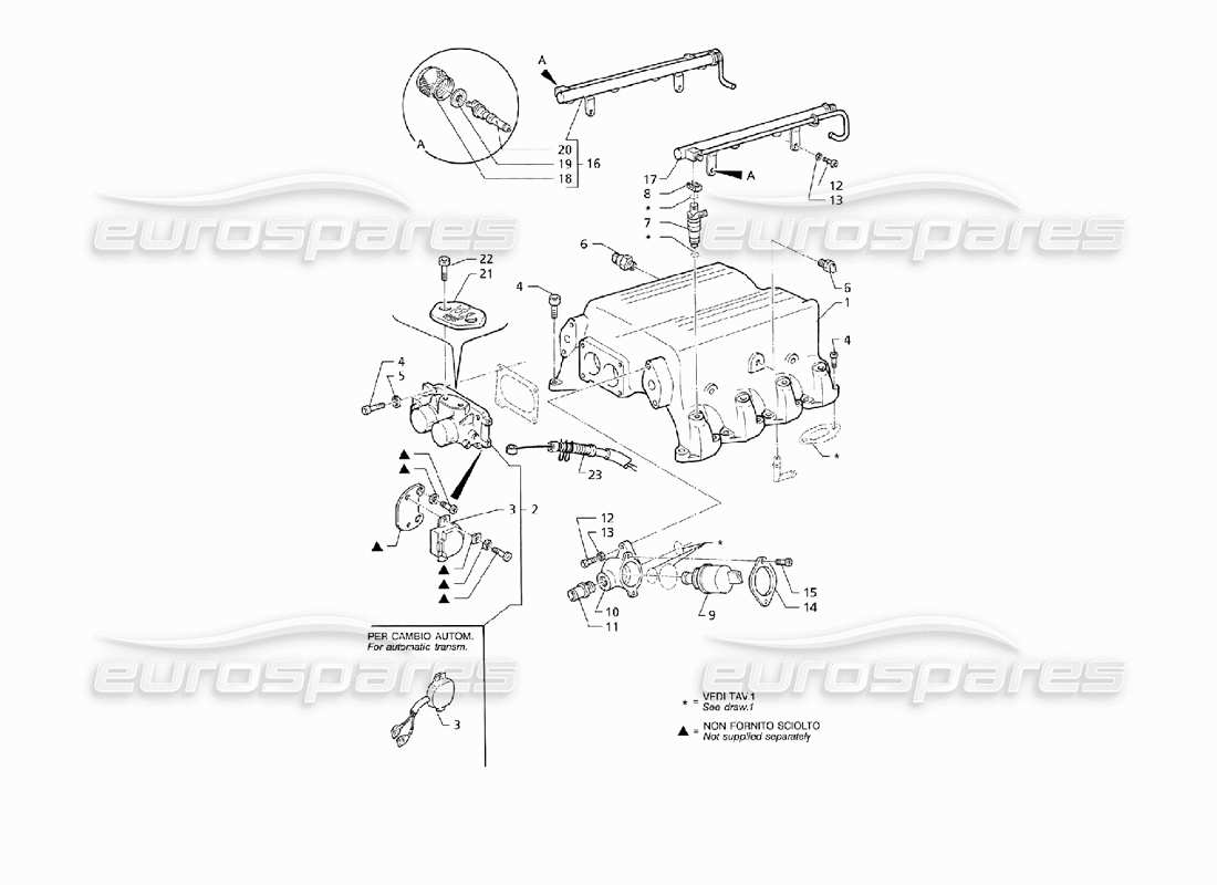 Maserati QTP V8 (1998) Intake Manifold and Injection System (LHD) Part Diagram