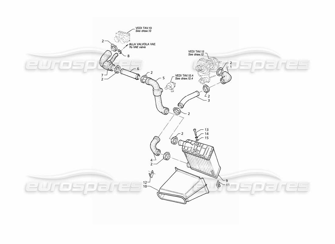 Maserati QTP V8 (1998) Heat Exchanger - Pipes - LH Side Parts Diagram