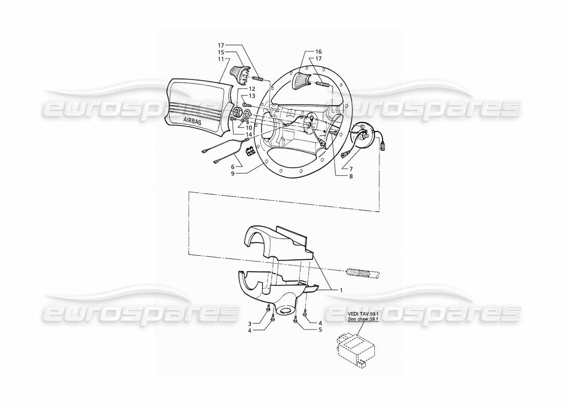 Maserati QTP V8 (1998) Steering Wheel With Airbag Part Diagram