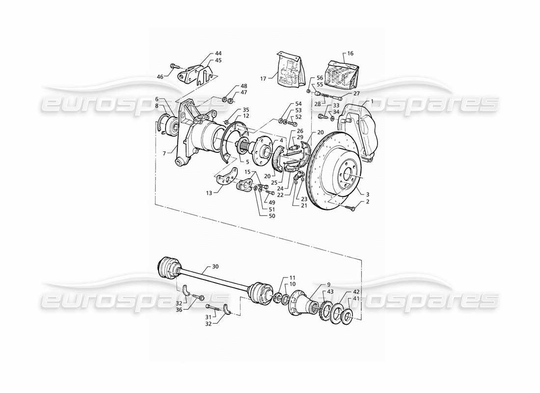Maserati QTP V8 (1998) Hubs, Rear Brakes With A.B.S. and Drive Shafts Parts Diagram