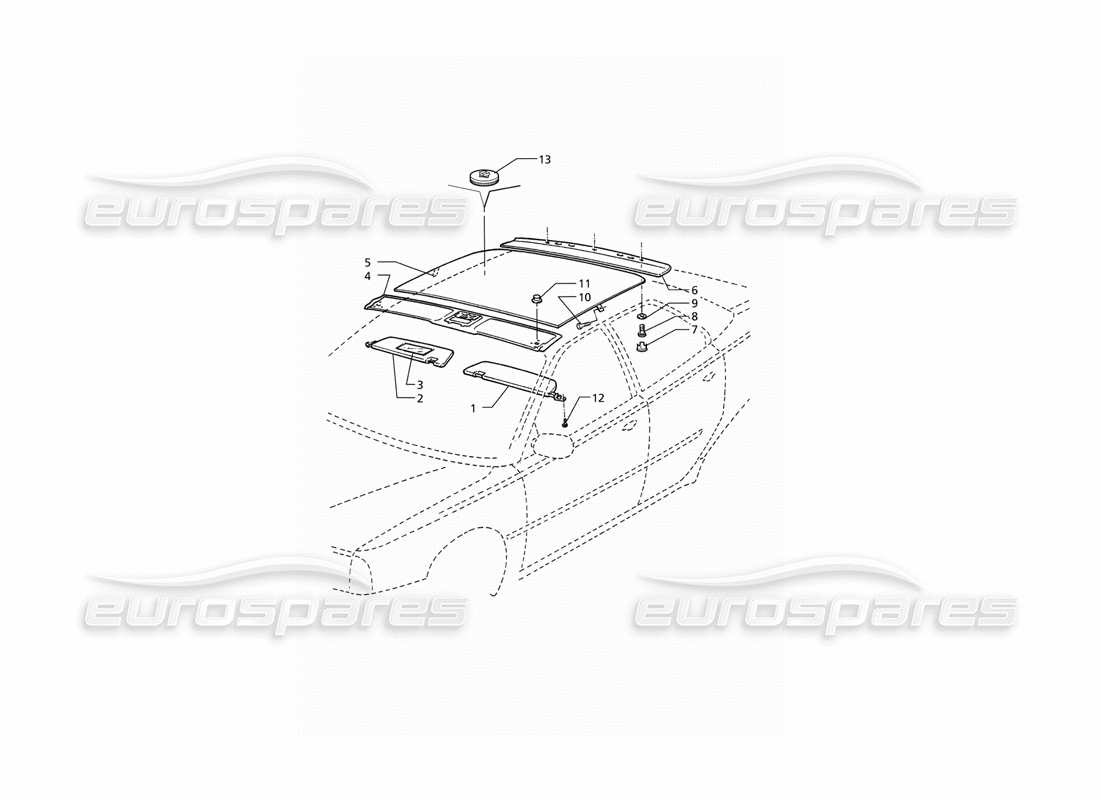Maserati QTP V8 (1998) Inner Trims: Roof (LHD) Parts Diagram