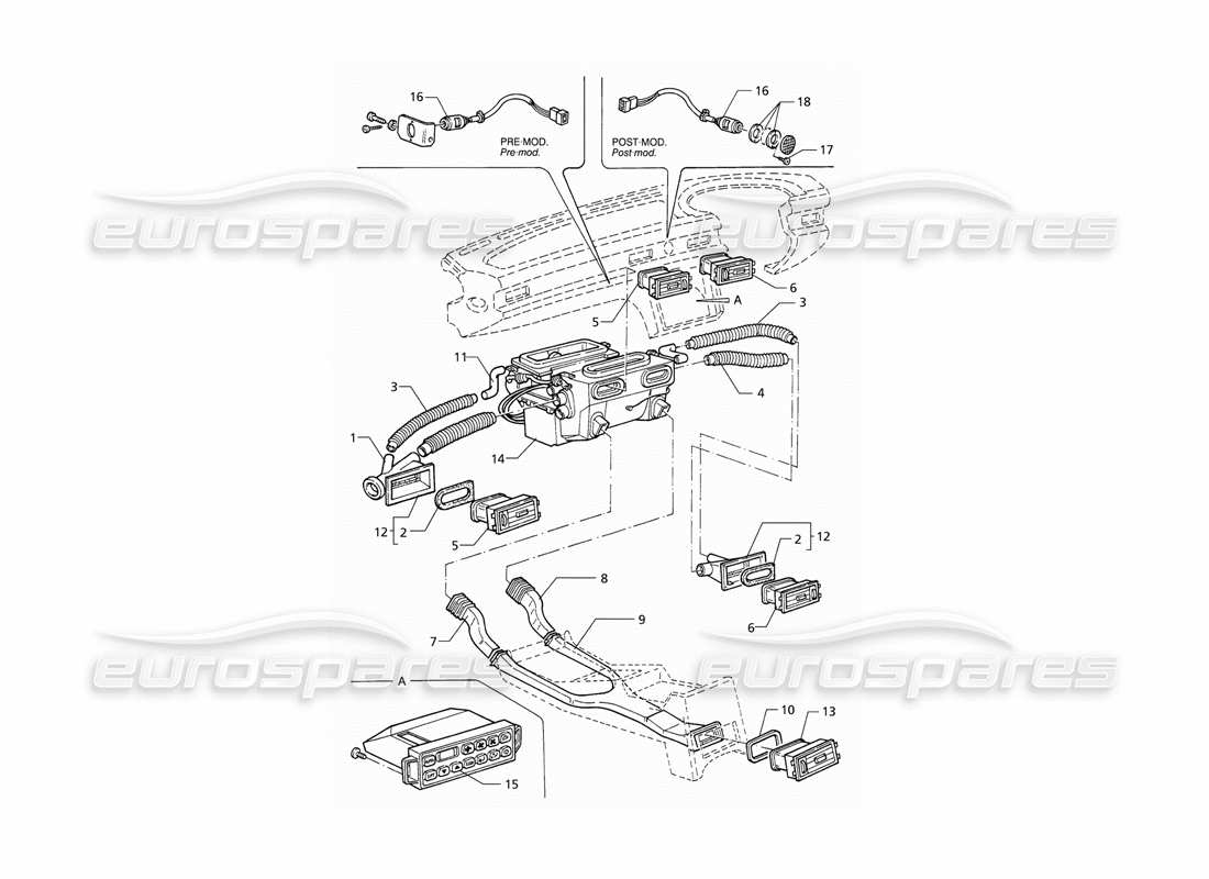 Maserati QTP V8 (1998) Passenger Compartment Ventilation (RHD) Parts Diagram