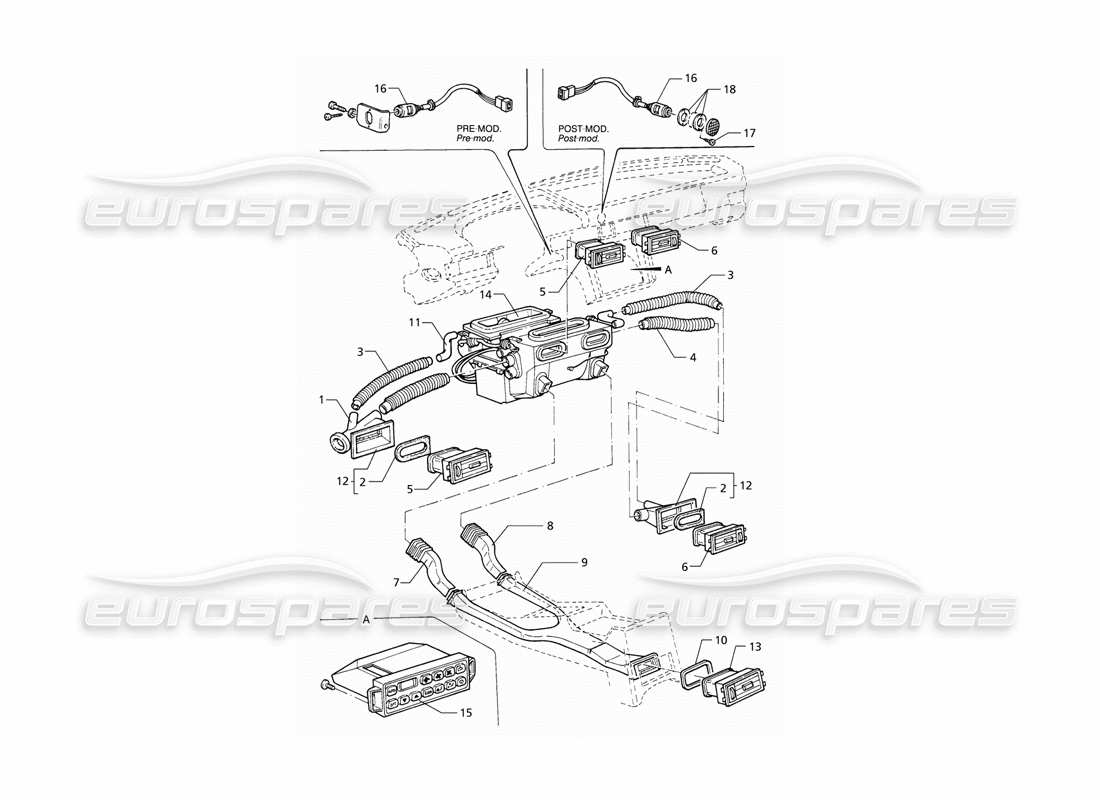 Maserati QTP V8 (1998) Passenger Compartment Ventilation (LHD) Part Diagram