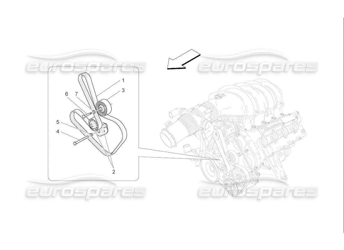 Maserati QTP. (2006) 4.2 F1 auxiliary device belts Part Diagram