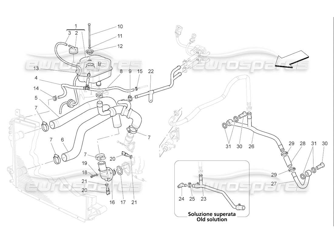 Maserati QTP. (2006) 4.2 F1 cooling system: nourice and lines Part Diagram