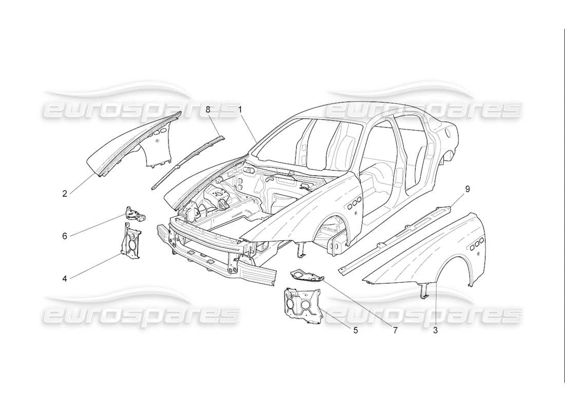 Maserati QTP. (2006) 4.2 F1 BODYWORK AND FRONT OUTER TRIM PANELS Part Diagram