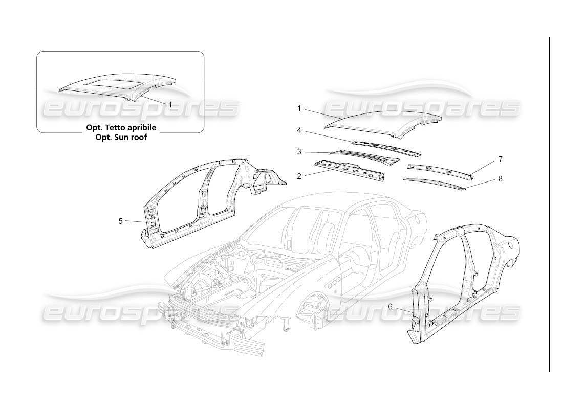 Maserati QTP. (2007) 4.2 auto BODYWORK AND CENTRAL OUTER TRIM PANELS Parts Diagram