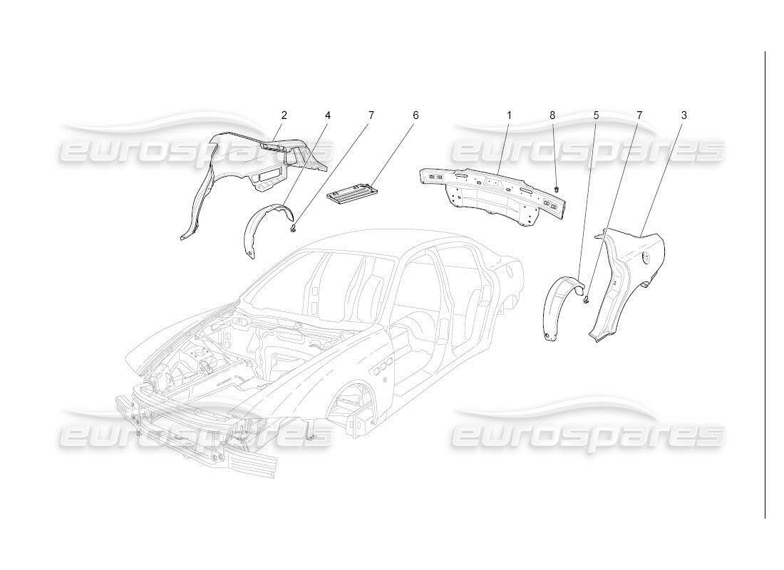 Maserati QTP. (2007) 4.2 auto BODYWORK AND REAR OUTER TRIM PANELS Parts Diagram