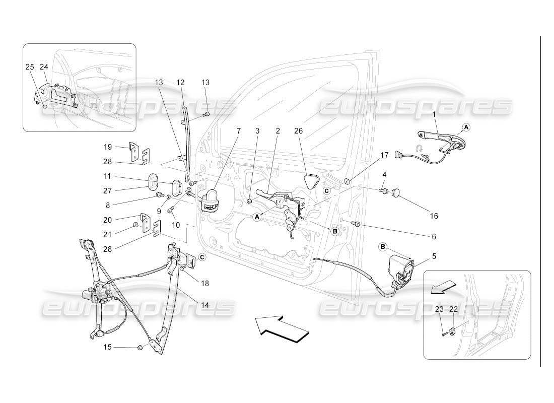 Maserati QTP. (2007) 4.2 auto front doors: mechanisms Part Diagram