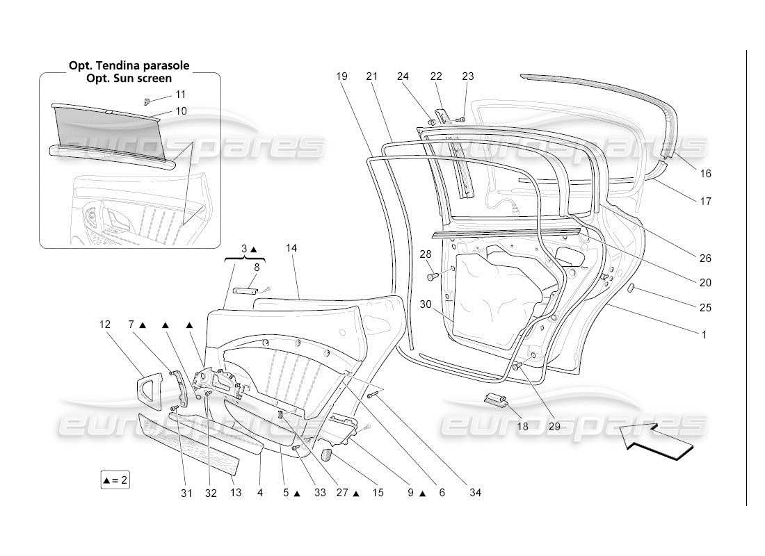 Maserati QTP. (2007) 4.2 auto rear doors: trim panels Part Diagram