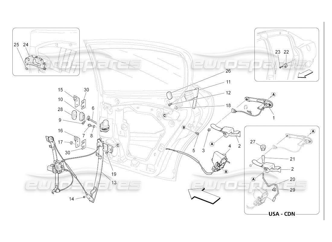 Maserati QTP. (2007) 4.2 auto rear doors: mechanisms Parts Diagram