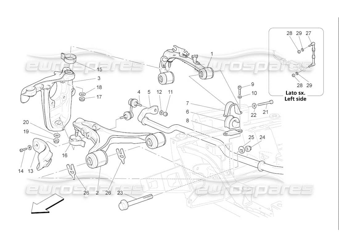 Maserati QTP. (2007) 4.2 F1 Front Suspension Part Diagram
