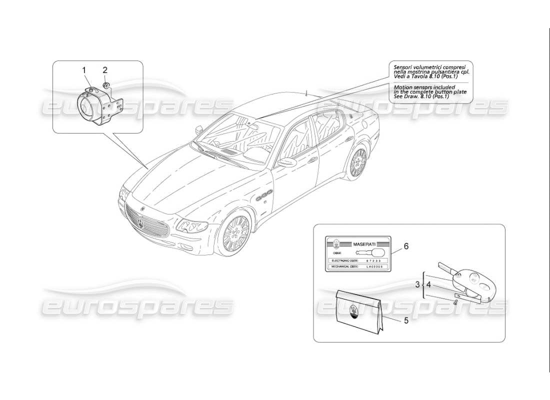 Maserati QTP. (2007) 4.2 F1 alarm and immobilizer system Part Diagram
