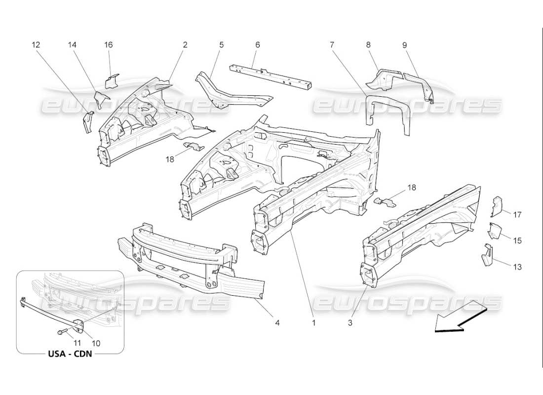 Maserati QTP. (2007) 4.2 F1 front structural frames and sheet panels Part Diagram
