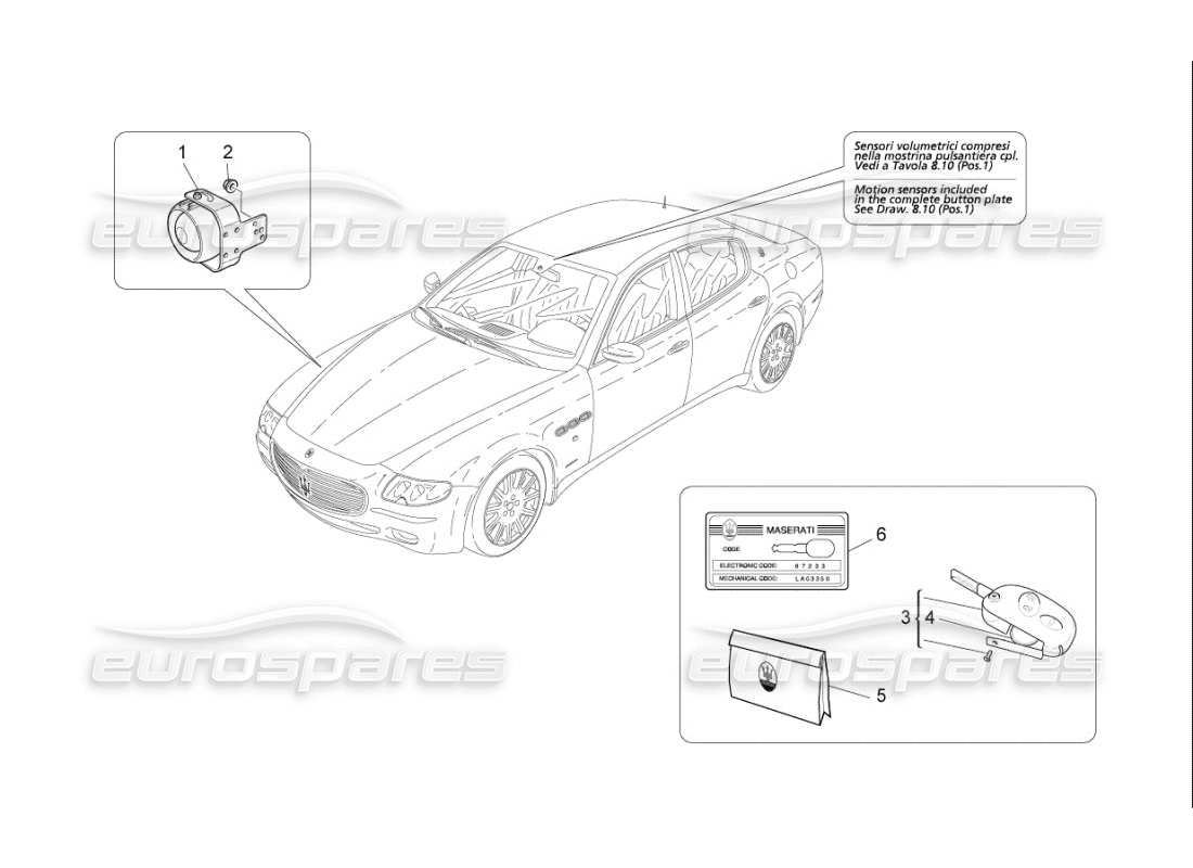 Maserati QTP. (2008) 4.2 auto alarm and immobilizer system Part Diagram